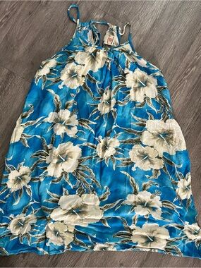 Hawaii Station Vintage Blue Floral Halter Sundress
